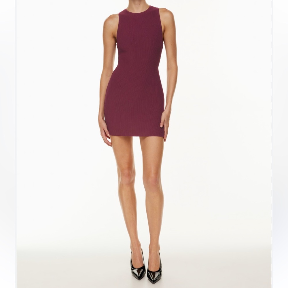 Aritzia Babaton Sculpt Knit Racer Mini Dress Ribbed Bodycon‎ Maroon Wine Medium